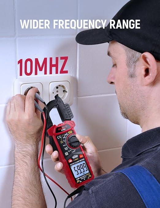 KAIWEETS Digital Clamp Meter Multimeter with D-Shaped Jaw for AC/DC Current & Voltage, Auto-ranging 4000 Counts Voltage Tester with Flashlight Backlight, Measuring Temperature Continuity Diode NCV