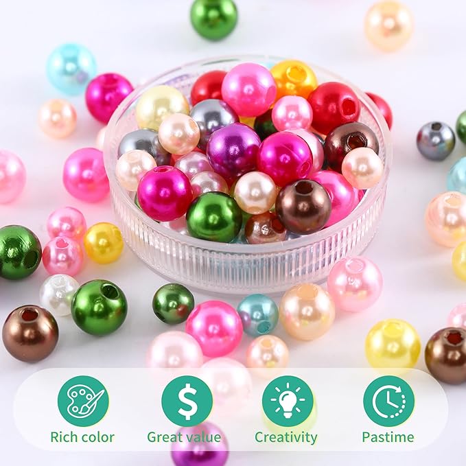 1400pcs Pearl Beads for Jewelry Making, 3 Size Multicolor Loose Beads Pearls - Image 3