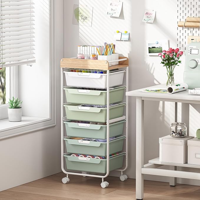 6 Drawer Rolling Cart for Craft Storage, Utility Drawer Organizer - Image 2
