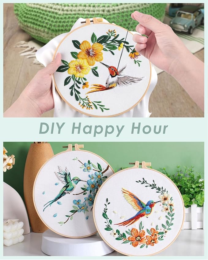 ERKOON 5 Sets Embroidery Kit for Beginners, Hummingbird and Flower Cross Stitch - Image 3