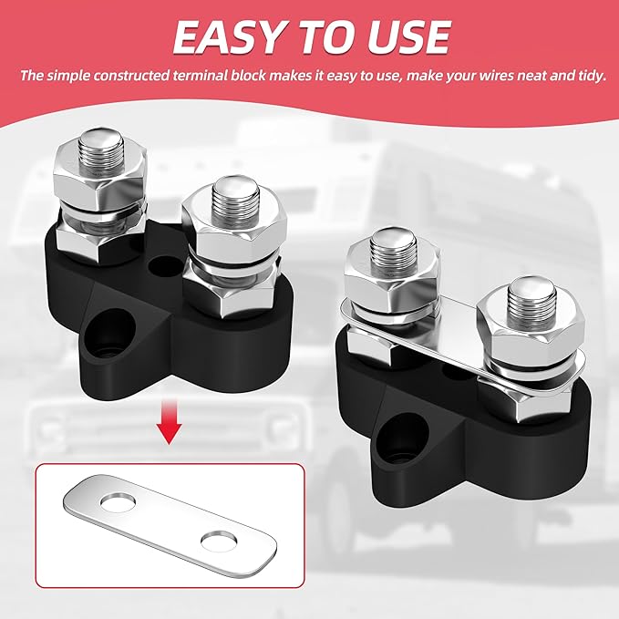 Joinfworld Bus Bar 12V 250A Power Distribution Block Dual 5/16"(M8) Studs 12 Volt Terminal Block Battery Busbar Junction Block for Auto Car Marine Boat - Positive&Negative