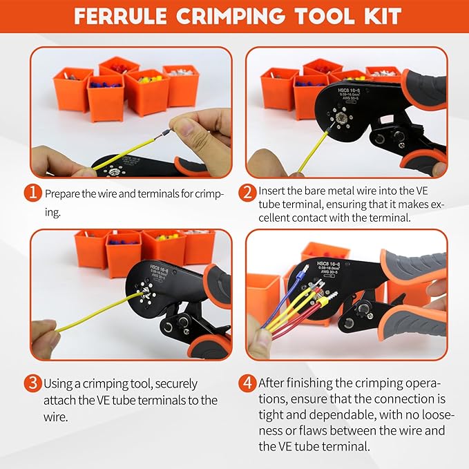 2200PCS Ferrule Crimping Tool Kit –Amliber AWG30-5 Self-Adjusting Wire Ferrule Crimper with Wire Ferrules Connectors for Electrical Work, Automotive, and DIY Projects