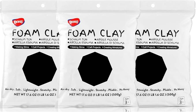 BOHS Black Foam Clay, Air Dry -for School Project, Cosplay Mask, Slime Addition by BOHS