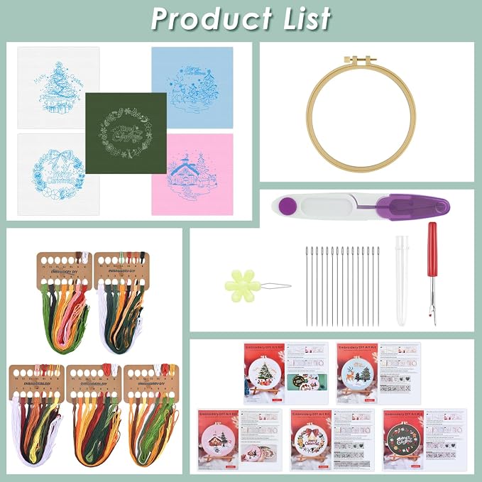 ERKOON 5 Sets Embroidery Kit for Beginners, Christmas Cross Stitch Set - Image 2
