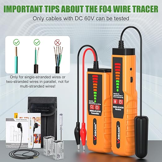 F04 Underground Wire Locator Tracer Tone Generator Kit and Probe with Earphone, Buried Wire Tester for Locating Breakage Cables & Wires Dog Fence Cables