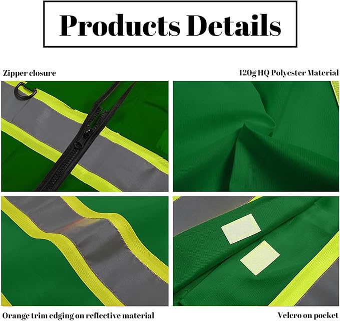 Safety Vest Customize Logo with 5 Pockets & Zipper Reflective High Visibility Vest Class 2 Outdoor Workwear