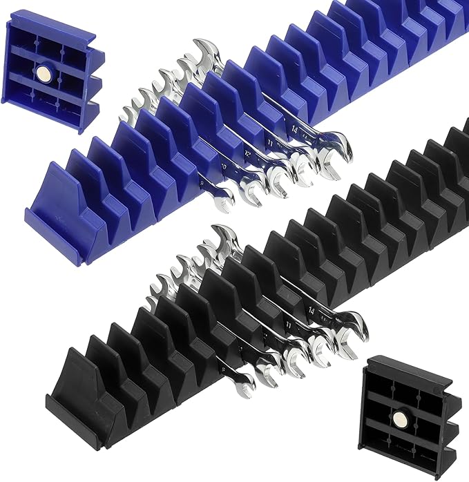 PATIKIL 46pcs Magnetic Wrench Organizer for Tool Box, Magnetic Modular Wrench Organizer Holder Toolbox Universally for 46 Tools Drawer Chest Ratcheting Offset Wrenches, Black Blue