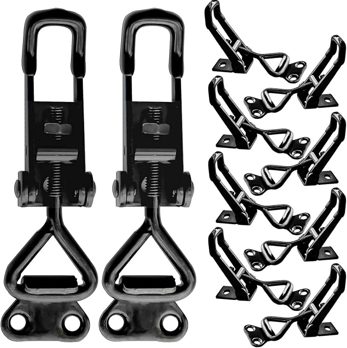 10Pack Black Toggle Latch Clamp, Heavy Duty Latch-Style Toggle Clamp, Adjustable Pull Action Latch with Catch Plate, 360lbs Capacity Metal Quick Release Draw Latch for Jig Smoker Door Tool Boxes Trunk