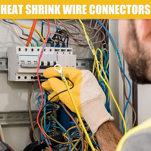 250PCS Heat Shrink Wire Connectors, 22-10 AWG Marine Grade Heat Shrink Butt Connectors, Waterproof Electrical Wire Terminals Kit Insulated Ring Fork Spade Butt Splices for Automotive Boat Truck