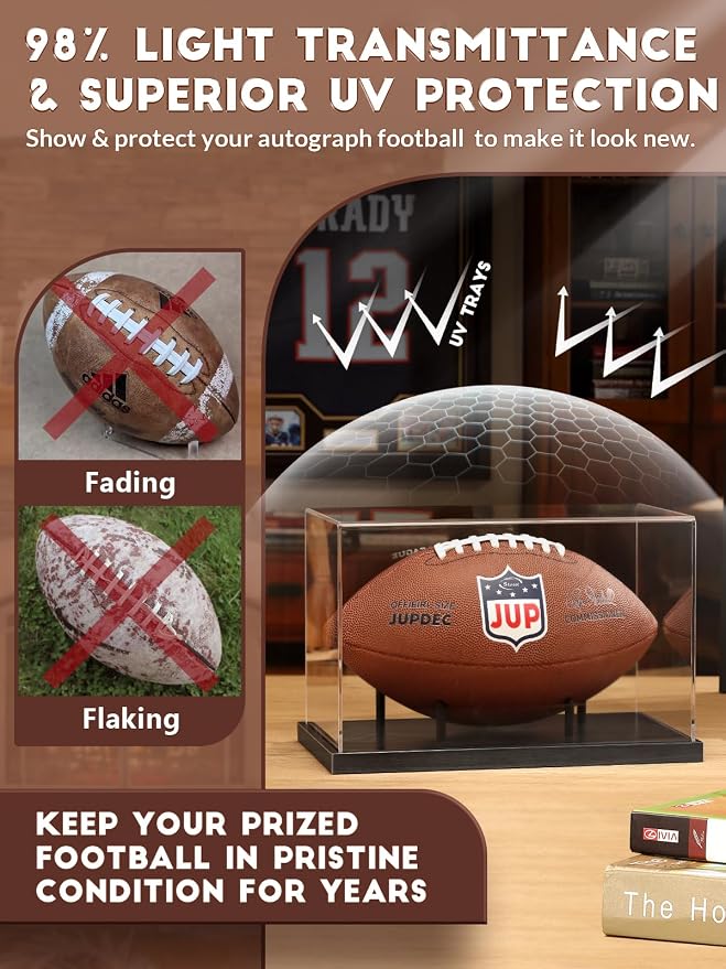 JupDec Football Display Case Full Size, Acrylic Clear Box - Image 3