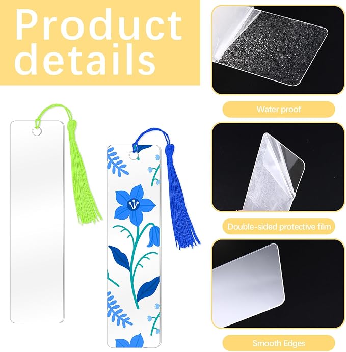 50 Pcs Clear Acrylic Bookmarks Blanks Rectangle, Plastic Book Page Markers - Image 4