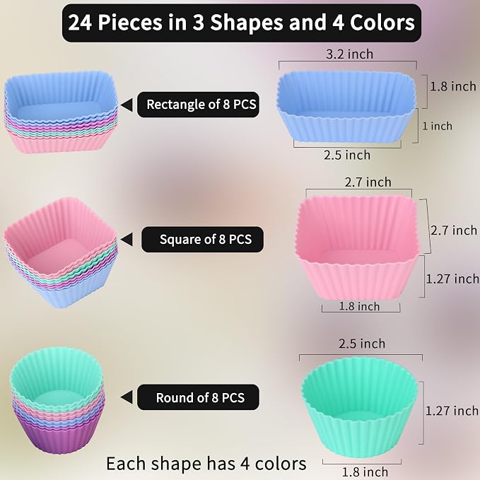 24 pcs Silicone Cupcake Baking Cups Dulinkas Reusable Cupcake Liners Non-Stick - Image 3