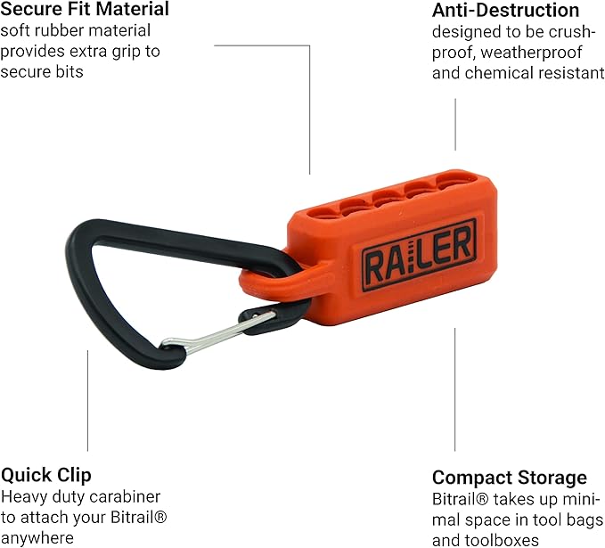 Screwdriver Bit Holder Storage Organizer – Railer 20-Hole Hi-Vis Bit Holder with Carabiner