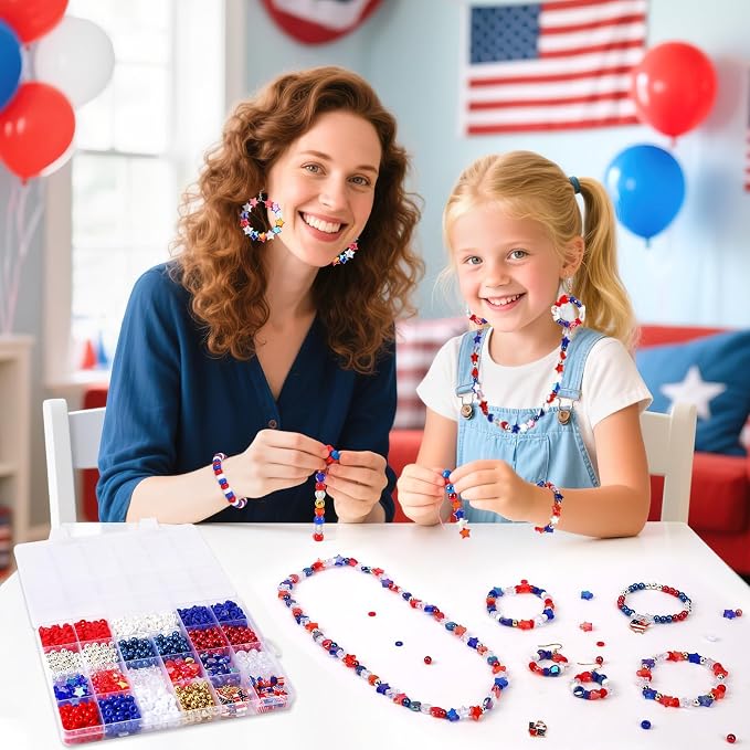 UPINS Patriotic Bracelet Making Kit Red White Blue Beads - Image 4