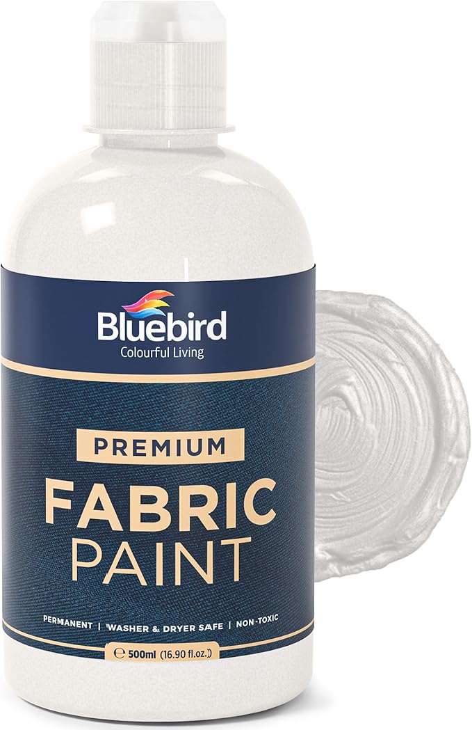 BLUEBIRD Fabric Paint, Brilliant Silver, 16.9 Fl Oz, Permanent Fabric Paints by BluebirdArts