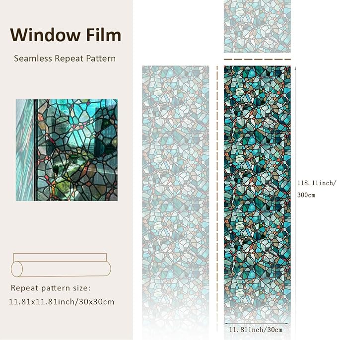 funlife Original Hand-Drawn Faux Stained Glass Window Film, Double-Sided Static - Image 3