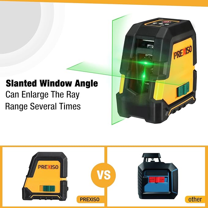 PREXISO Laser Level Self Leveling - 100Ft Rechargeable Cross Line Laser, Green Line leveler Tool for Construction, Floor Tile, Home Renovation with Magnetic Pivoting Base, Target Plate & Portable Bag