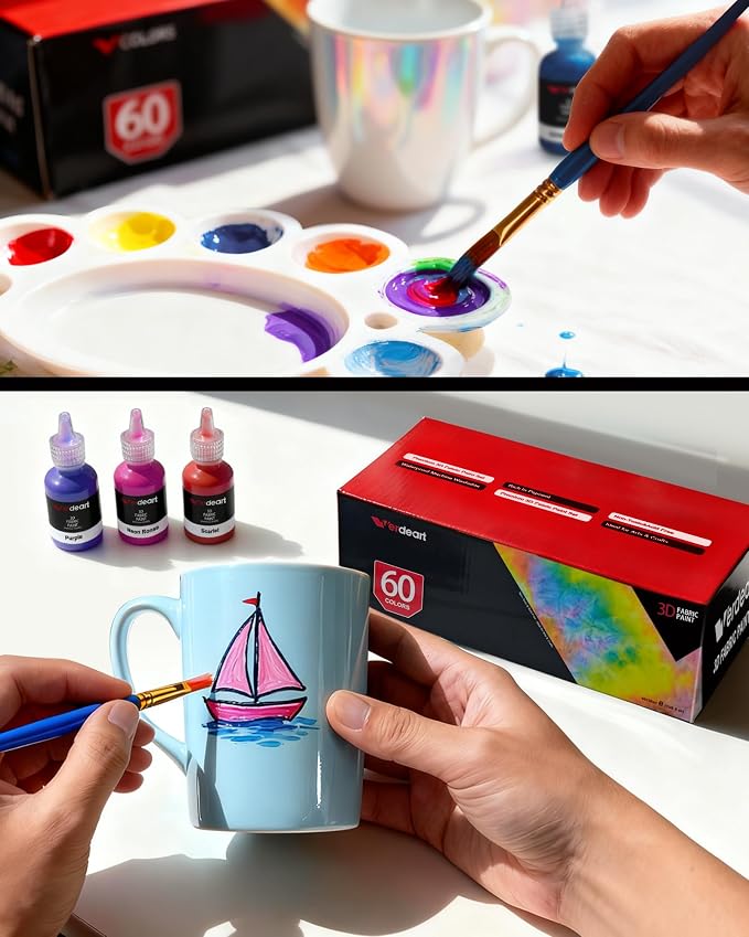 60 Color Fabric Paint Set – 3D Puffy Permanent Textile Paint - Image 6