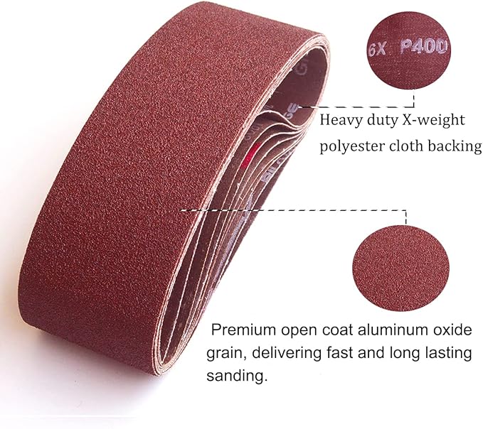 3 x 21-Inch Aluminum Oxide Sanding Belts, 40/80/120/240/400 Assorted Grits Abrasive Belts for Belt Sander, 15-Pack