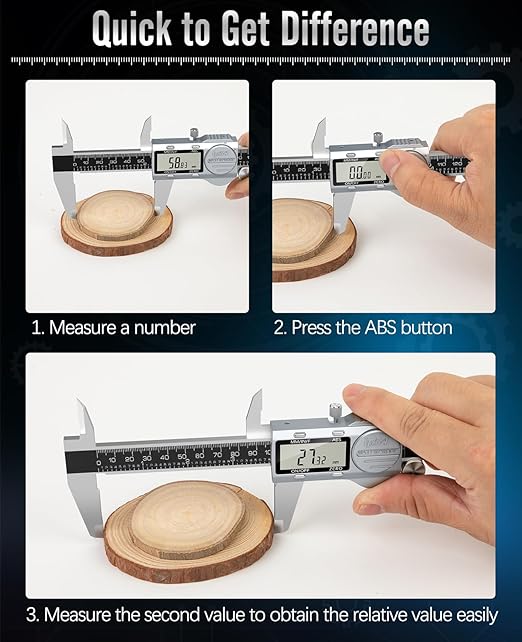 Digital Caliper 12 Inch, (ABS) Absolute Scale Caliper, IP54 Caliper Measuring Tool, Inch/MM/Fraction, Auto-Off LCD Stainless Steel Waterproof Micrometer Vernier Caliper, Feeler Gauges