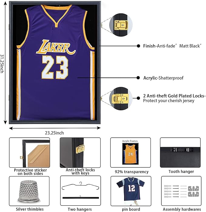 Jersey Frame Display Case, Large Lockable Shadow Box Sports Jersey Frame - Image 2
