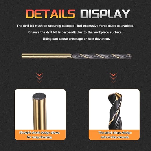 Drill Bit, 3mm Cutting Diameter, 4341 HSS Gold and Black 118° Cutting Angle Number Jobber Bits - (Applications: for Drilling Soft Metal Plastic Wood), 5-Pieces