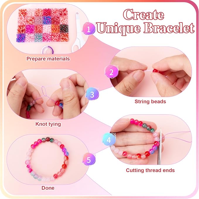 XSEINO About 1200+ pcs 6mm Glass Beads Bracelet Making Kit, 24 Assorted Red - Image 5