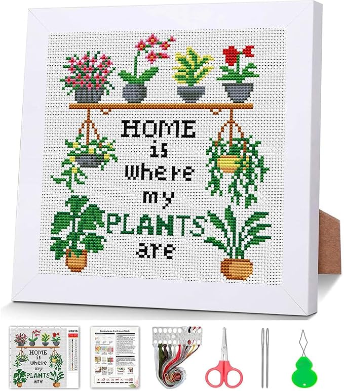 Tiwabb Plant Cross Stitch Kits for Adults Beginners, Flower Stamped Cross by DIYHomeDecor