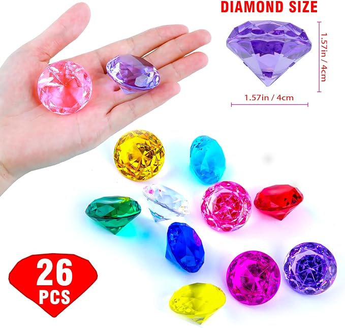 Niceup 26PCS Purple Fake Diamonds Big Gem Toys, 1.5in Pool Diving Gems Acrylic - Image 3