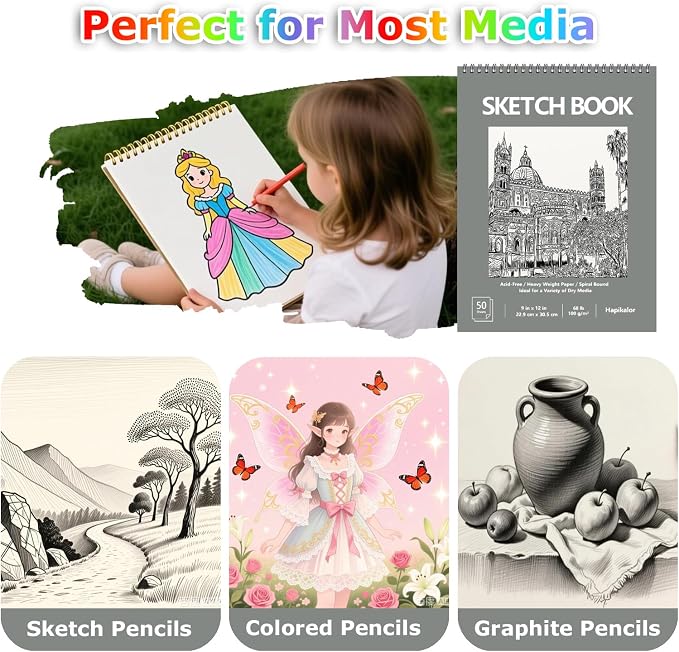 9" x 12" Sketch Book, Acid Free Artist Drawing Book Paper, Art Supplies - Image 6
