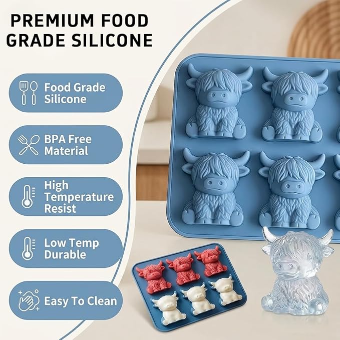 Mini Highland Cow Ice Cube Mold – 3D Cute Cattle Silicone Tray, Reusable Ice - Image 4