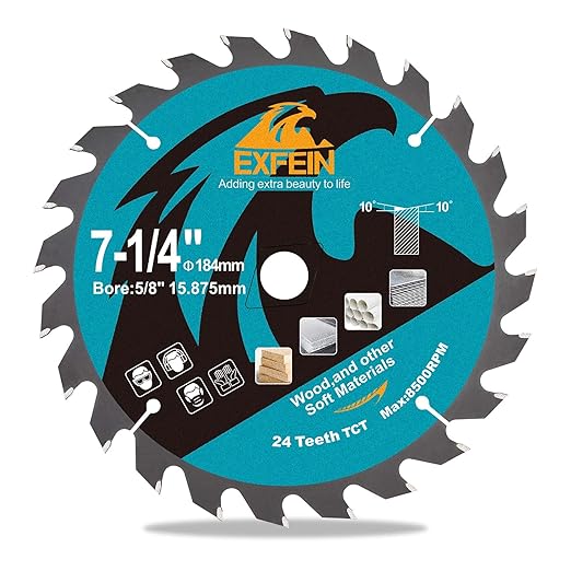 7-1/4 Inch Miter/Table Saw Blade, 24 Teeth ATB TCT Fine Finish Wood Cutting Circular Saw Blade with 4/5 Inch Arbor