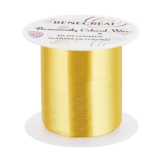 BENECREAT 28 Gauge 164 Yards Jewelry Beading Wire Light Gold Tarnish Resistant by BENECREAT