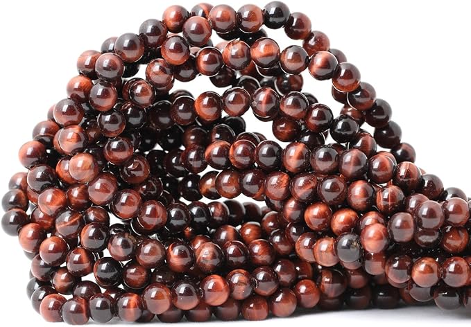 60PCS 6mm Natural Red Tiger Eye Gemstone Round Loose Beads by CHEAVIAN