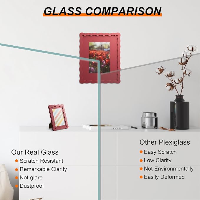 11x14 Picture Frame with Mat for 8x10, Wavy Edge Wooden Real Glass Photo Frame - Image 2