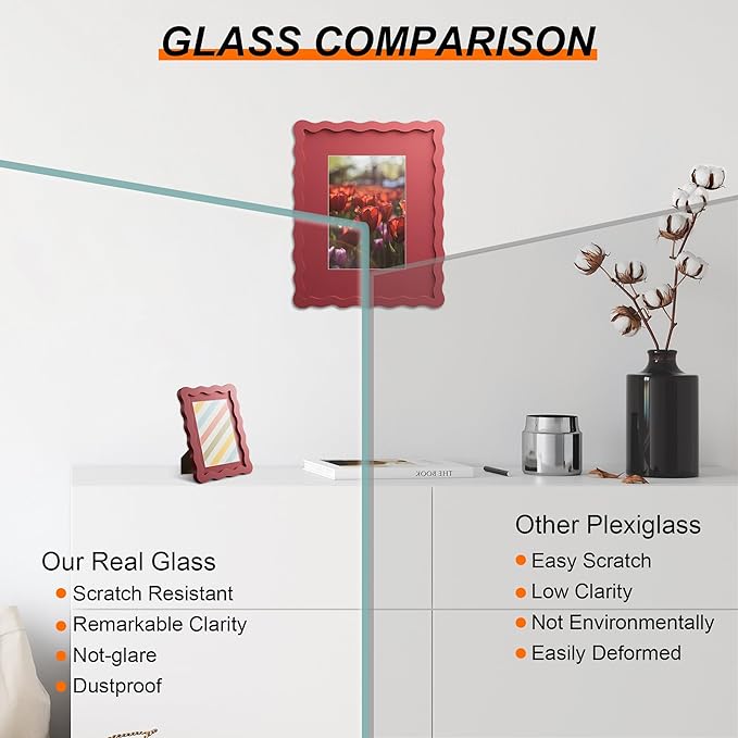 12x16 Picture Frame with Mat for 11x14, Wavy Edge Wooden Real Glass Photo Frame - Image 2