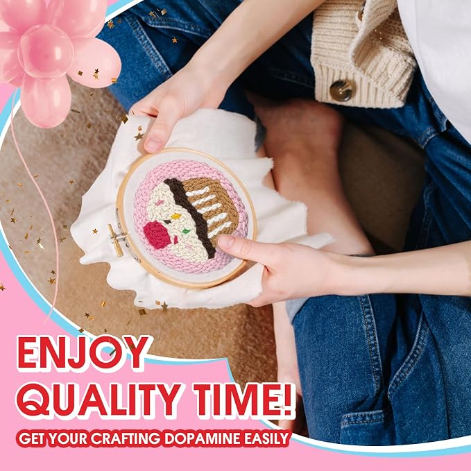 yuegool 6PCS Punch Needle Coaster Kit, Easy DIY Embroidery Set - Image 3