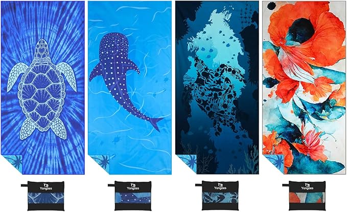 4 Pack Microfiber Lightweight Thin Beach Towel Sand Free Quick Dry Super Absorbent Compact Oversized Large Towels for Swimming Pool Yoga Gym Travel Vacation Accessories Essentials Adults