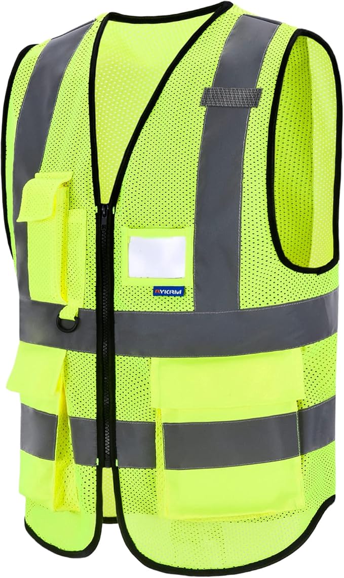 A-SAFETY High Visibility Mesh Safety Reflective Vest with Pockets and Zipper,Hi Vis Viz Reflective Safety Vest(Yellow Mesh XXXL)