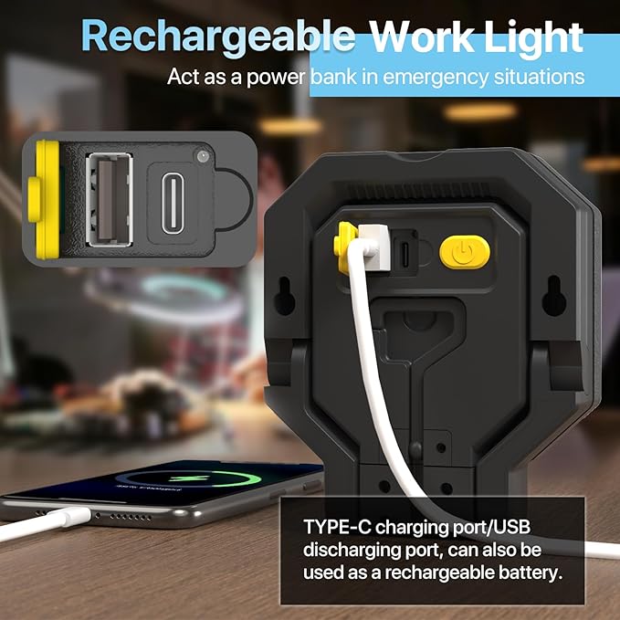 HYPERLITE Rechargeable Work Light 2pack 40W 4000Lumens, Hanging Hook Folding Bracket, Magnetic Work Light Job Site Lighting for Car Repairing, Camping, Working, and Hurricane