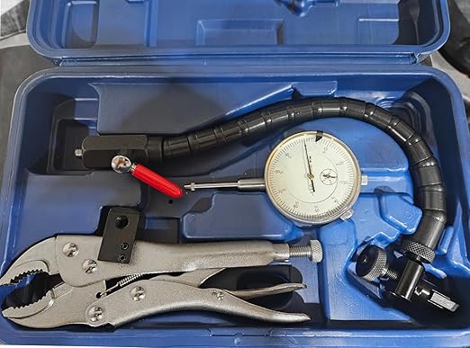 Disc Brake Rotor Ball Joint Gauge, 0-1” by 0.001” Dial Indicator, Automobile Brake Disc Flatness Runout Backlash Measuring Tool, with 13” Flexible Stem Holder & Locking Pliers