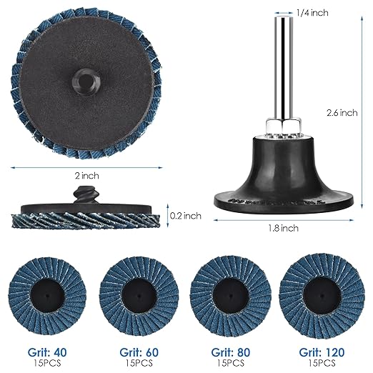 60PCS Die Grinder Sanding Disc, 2 Inch Flap Disc with 1/4 inch Holder, Roll Lock Flap Wheel for Stock and Rust Removal, Finishing, Grinding, Deburring, 40/60/80/120 Grits flappers