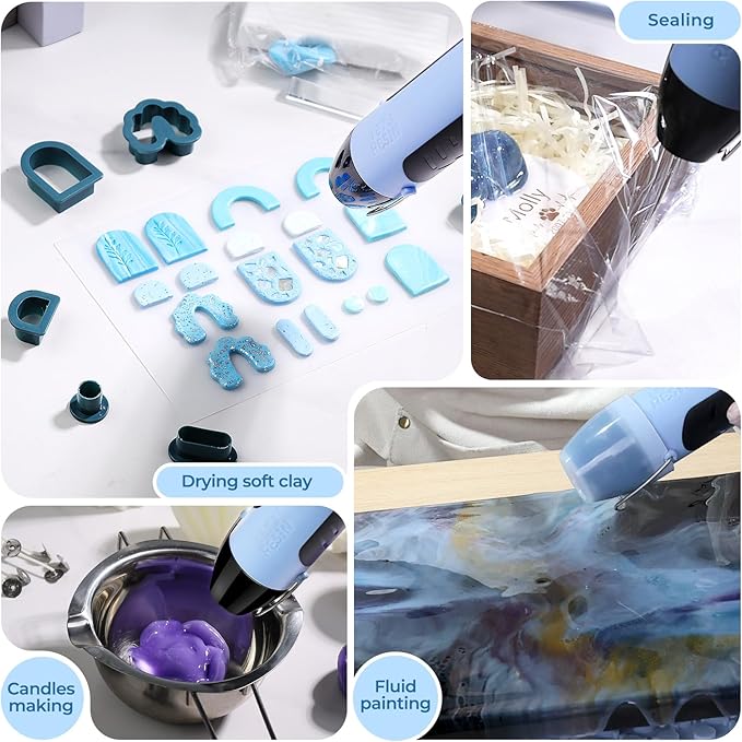 LET’S Resin Heat Gun for Resin,350W Fast Heating Dual Temp Heat Gun (482°F~752°F) with 3 Nozzles and 2 Silicone Covers,4.9Ft Long Cable Heat Gun for Crafting,Shrink Tubing,Vinyl Wrap,Epoxy Resin