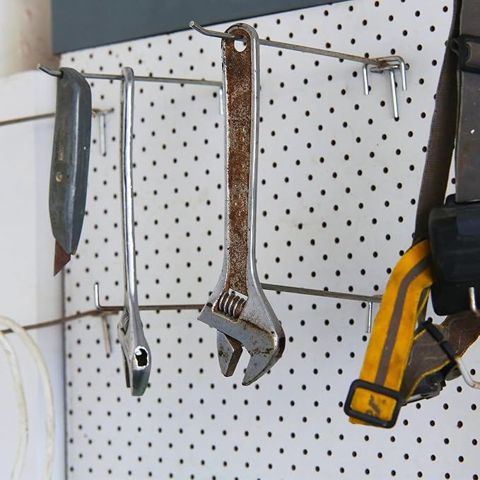 HARFINGTON 10pcs Pegboard Shelving Hooks 8" Stainless Steel Peg Board Display Hook Hanging Holders Wall Mount Organize Tools for Workbench Garage Kitchen Store, Black