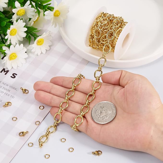 6.5 FT Bright Gold Chains for Jewelry Making Oval Circle Chain Link | Stainless - Image 6