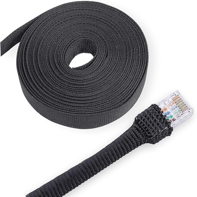 Heat Shrink Braided Sleeving, 2:1 Ratio Shrinkable Fabric Tubing Sleeve Abrasion Protection Cable Wire Sheath (3/8"-25ft)