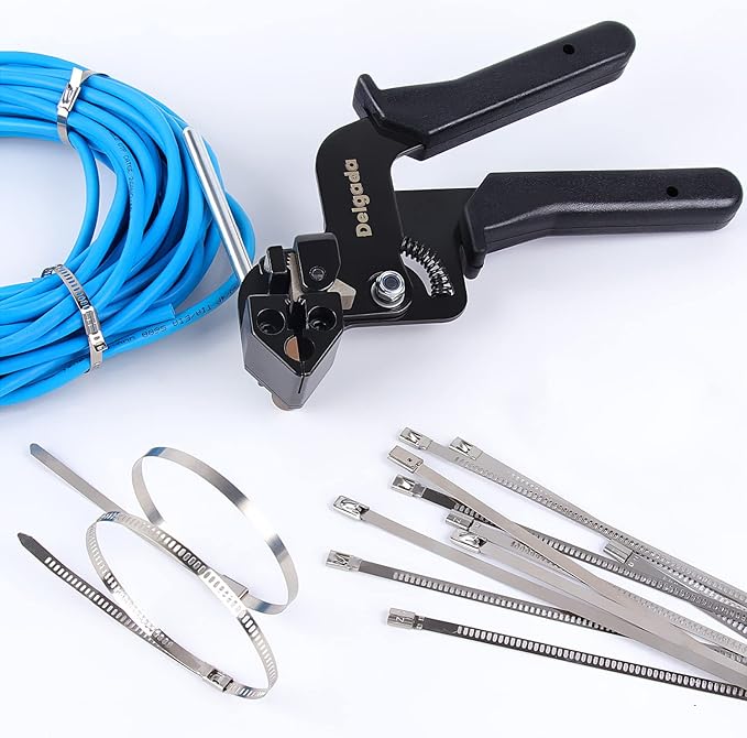 Delgada Metal Zip Tie Gun for Stainless Steel Tie Wrap,Tensioning Installation Gun for Self-Locking Stainless Zip Ties,Tie Fasten Plier—Tightening Cutting Width 12mm
