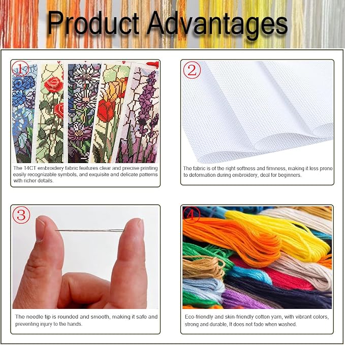 NEGEKFKX 6 Pcs Cross Stitch Bookmark Kit - Image 4