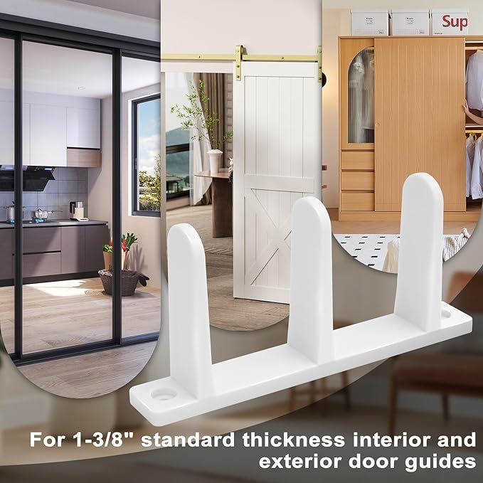 4 Pack Sliding Door Floor Guide, White ABS Closet Door Guides for 1-3/8" Thick Doors, Complete Bottom Track Kit with Screws for Cabinet & Closet