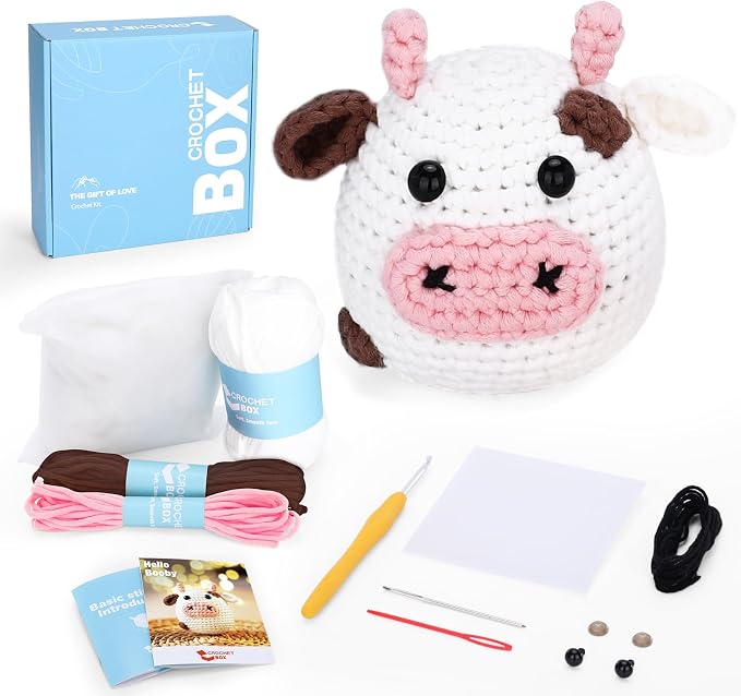 Crochet Kit for Beginners: Cow Crochet Kit, Including Step-by-Step Video by CROCHETBOX